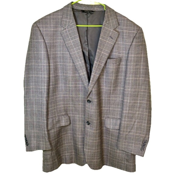 Jos A Bank Men Silk Wool Gray Plaid Blazer Classic Preppy Academic Old Money 46L - Picture 1 of 11